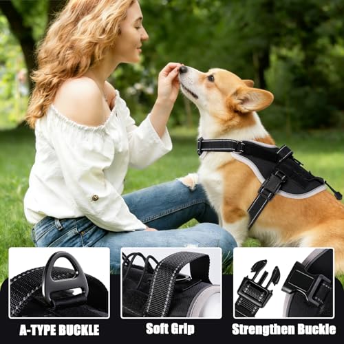 Service Dog Vest, No Pull Dog Harness Small Medium Sized Dog, Service Dog Harnesses and Leash Set, Reflective Easy Walk Do...