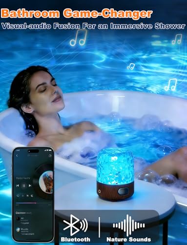 ATRIGLO Shower Light with Bluetooth Speaker - 16 Colors Wireless Rechargeable Gradient LED Lamp with Remote, Dimmable & Ro...