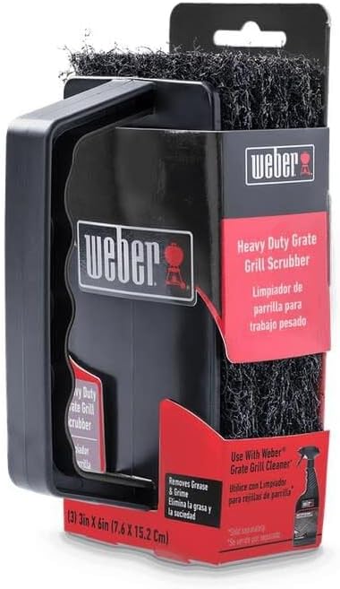 Weber Grill Grate Scrubber, Black – Heavy‑Duty BBQ Grate Scrubber with Comfortable Contoured Grip & 3 Replaceable Cleaning...