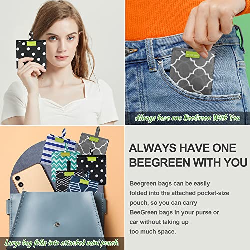 BeeGreen Grocery Bags | Reusable Gift Bags, Large Tote for Women & Foldable Beach Bag - 6 Pack Reusable Bag With Handles |...