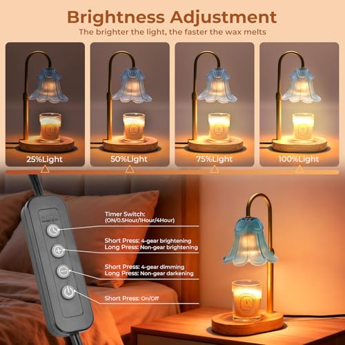 Lsctiff Candle Warmer Lamp with Timer Dimmable, Wax Melt Warmer Adjustable Height, Flower Warmer Lamp with 2 Bulbs for Jar...