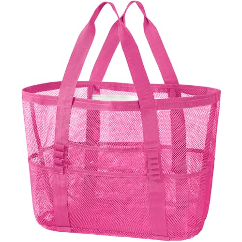 KPX Mesh Beach Bag, Large Beach Tote Bags for Women Foldable Mesh Swimming Pool Bag with Mini Pockets - Sandproof, Waterproof