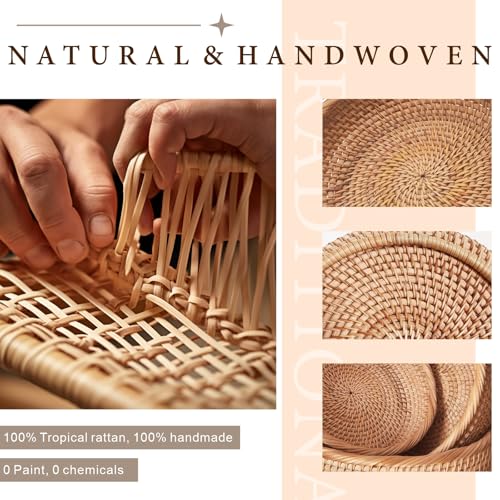 9.2" Medium Round Rattan Wicker Bread Basket, Natural Fruit Basket for Kitchen Counter, Hand Woven Food Baskets, Artisanal...