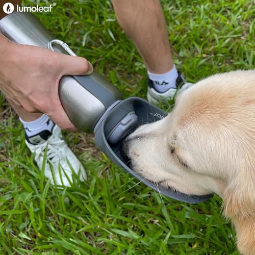 LumoLeaf Portable Dog Water Bottle 27 OZ, Stainless Steel Pet Travel Water Bottle Dispenser for Walking, Hiking and Outdoo...