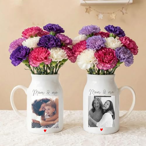 GABITA Personalized Ceramic Flower Vase Gift for Mom Grandma, Custom from Grandkids, Mom & Me - Custom Photo Floral Vase f...