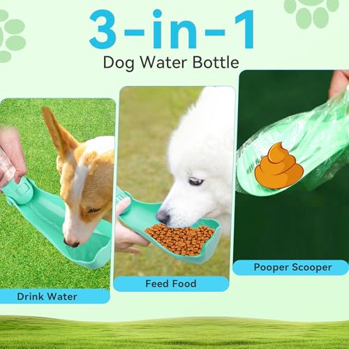 UPSKY Portable Dog Water Bottle, 3-in-1 Foldable Dog Water Dispenser with Food Container & Poop Scooper, Leak Proof, Ideal...