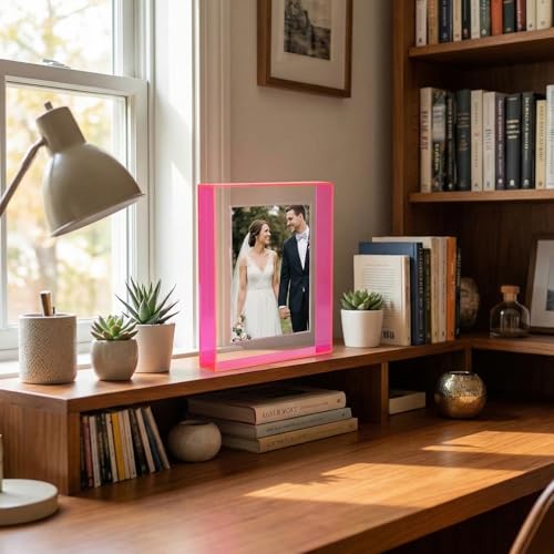 Kathfly 4 Pcs 5x7 Floating Picture Frame Acrylic Frames for Wall Mounted or Tabletop Standing Decorative Magnetic Photo Fr...