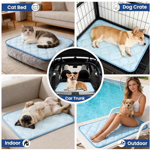 SUPRIY Dog & Cat Cooling Mat with Bandana - Pet Cooling Pad & Pet Scarf Set for Summer(QMAX>0.4) for Pet in Summer, Washab...