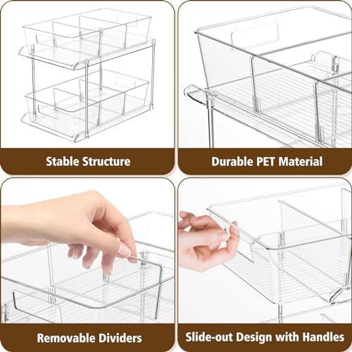 Fabspace Pull-out Home Organizer, 2 Pack 2 Tier Clear Bathroom Organizer with Dividers, Multipurpose Vanity Counter Tray, ...