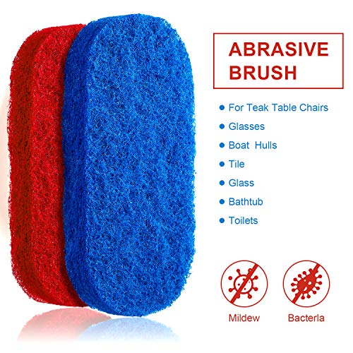 BBTO 4 Pack Teak Brush Cleaner with Handle Teak Cleaning Brush Cleaning Scrub Scouring Pads Scrubbers for Simple Easy Poli...
