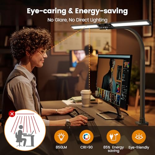SIBRILLE Upgraded LED Desk Lamp for Home Office with RGB, Rotatable Computer Desk Light with Remote, Tall Table Lamp with ...