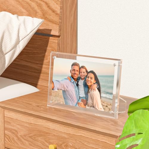 NIUBEE 5x7 Acrylic Picture Frame with Magnets - 2 Pack, Shatter-Resistant Floating Photo Frame for Tabletop, Modern Desk D...