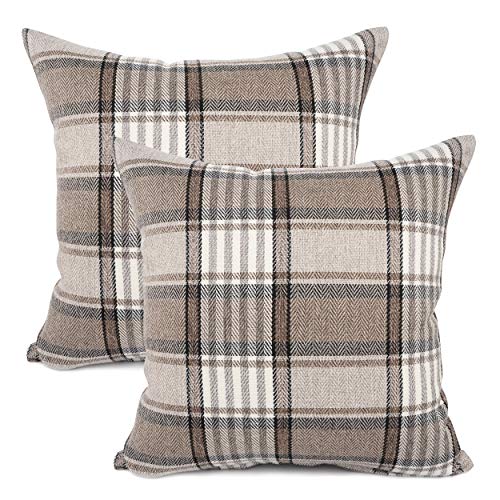 YOUR SMILE Retro Farmhouse Outdoor Buffalo Tartan Chequer Plaid Cotton Linen Decorative Throw Pillow Case Cushion Cover Pi...