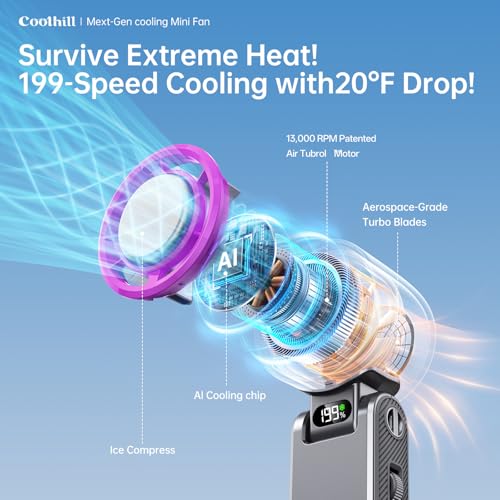Coolhill Handheld Portable fan with Turbo Cooling - Hand Held Fan Rechargeable, 1-100 Speeds, Up to 12Hrs Battery Life, Po...