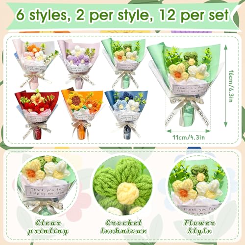 Wavwavw 6 Set Teacher Appreciation Gifts Bulk Include Positive Handmade Mini Crochet Flowers Bouquet Flower Keychains Wood...