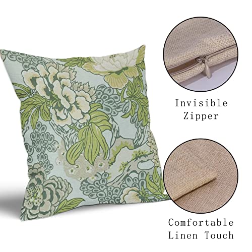 Sweetshow Spring Green Flowers Chinoiserie Pillow Covers 2 Packs 20x20 Inch Lighe Green Floral Throw Pillows Vintage Sage ...