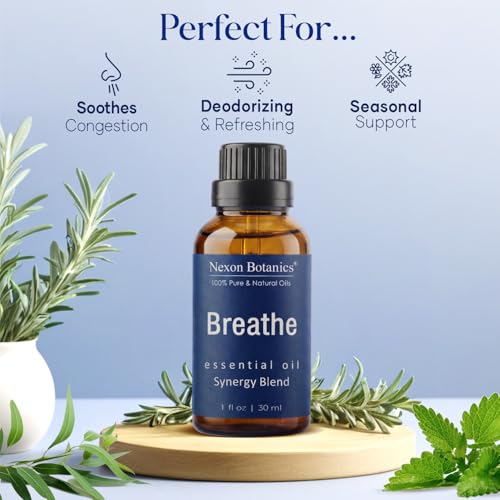 Breathe Essential Oil Blend 30 ml - Breath Sinus Relief with Menthol Oils - for Humidifiers, Diffusers, and Aromatherapy -...