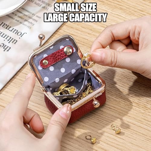 KLESZZYD Genuine Leather Mini Jewelry Box & Coin Purse for Women, Travel Jewelry Case with Kiss Lock, Holds Earrings, Ring...