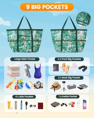 DOFOWORK Beach Bags for Women - Large Tote Bag with Wet Pocket, Waterproof Sandproof with Zipper