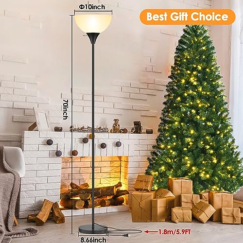 Coucrek Floor Lamp, LED Standing Lamps with White Plastic Shade, Black Modern Torchiere Floor Lamp, Tall Lamps for Living ...