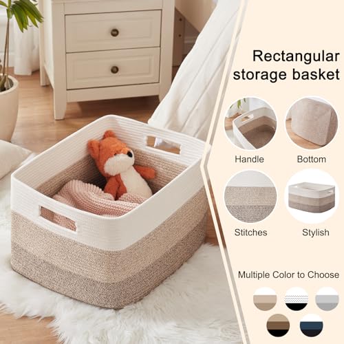 OIAHOMY Large Blanket Basket, 22”x17”x12” Rectangle Woven Baskets, Nursery Blanket Storage Living Room, Toy Storage With H...
