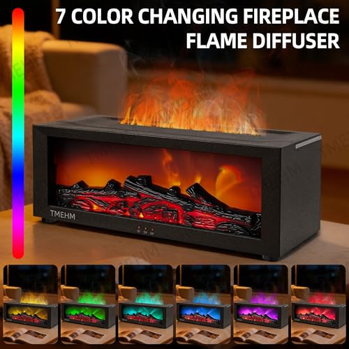 TMEHM Fireplace Flame Air Diffuser Humidifier,7 Colors Aromatherapy Essential Oil Diffuser,Ultrasonic Aroma Humidifier wit...