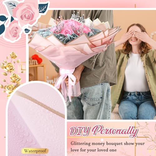 XunYee Bouquet Kit 20 Sheet Flower Wrapping Paper 100 Pcs Bamboo Skewers Floral Foam Blocks for Anniversary Birthday Gift ...