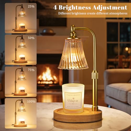 Amber Candle Warmer Lamp with Timer Dimmable,Birthday Gifts for Women Mom,Adjustable Height Wax Melt Warmer for Jar Candle...