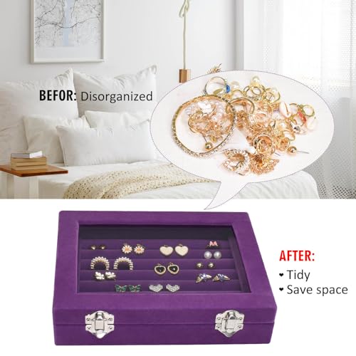 Vicoter Rings Organizer Tray 7 Slots Velvet Jewelry Earring Storage Box with Transparent lid Jewelry Display Case for Girl...