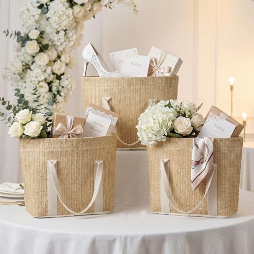 Paterr Mini Beach Straw Bags for Bachelorette Favors Burlap Tote Bag with Handle for Bridesmaid Bridal Shower Gifts
