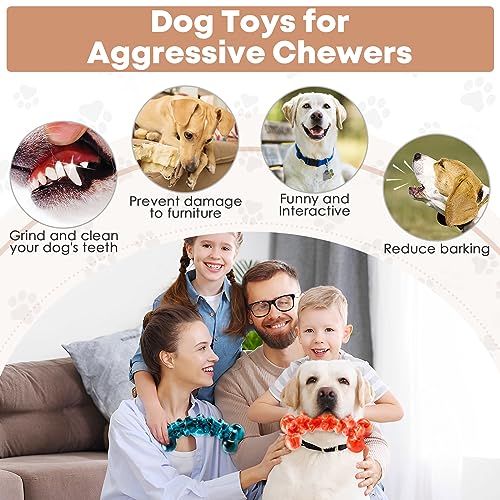 Dog Chew Toys for Aggressive Chewers - 2 Pack Indestructible Teeth Cleaning Chew Toys to Keep Them Busy for Medium & Large...