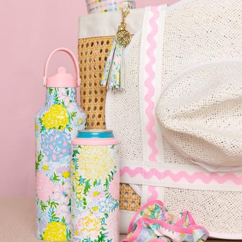 Lilly Pulitzer Large Travel Tote Bag with Hat Holder Strap, Caning Beach Bag with Tassel Keychain