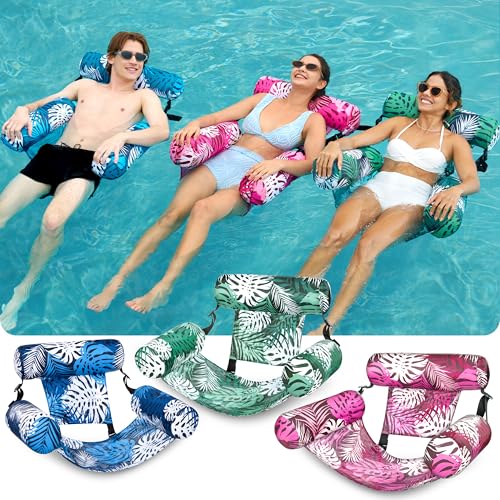 SLOOSH Pool Floats Chairs Adult, 3 Packs Inflatable Lounge Chairs,Blow up Pool Noodles Floats for Adults,Water Floating fo...