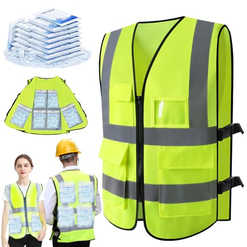 PANGTIKU Upgrade Cooling Vest with 24pcs Gel Ice Pack - Adjustable Ice Safety Vest for Men Women High Visibility Reflectiv...