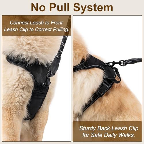 Yintrest No Pull Dog Harness, Adjustable Reflective Front Clip Pet Vest with Easy Control Handle for Medium Large Dogs (Bl...