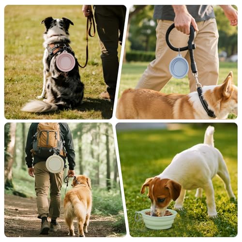 2-Pack, LeeRound Small Medium Collapsible Dog Water Bowl for Travel, Food-Grade Silicone Bowl, Portable Dog Bowl with Hoo...
