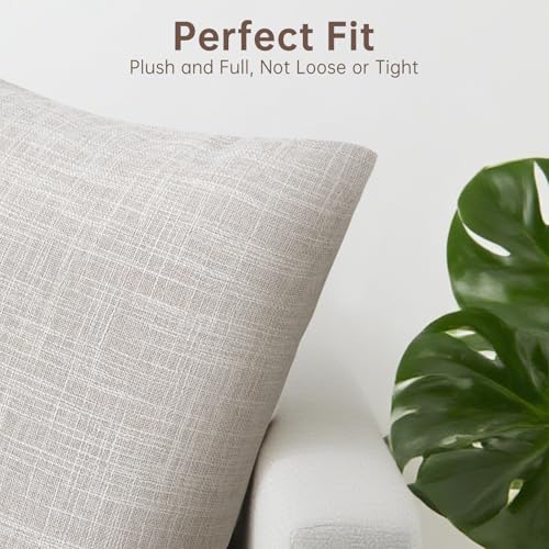 2 Pack Decorative Linen Pillow Covers 15x15 Inch, Farmhouse Neutral Throw Pillow Covers, Modern Square Pillowcase with Zip...