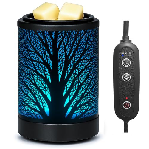 MeplLivs Wax Melt Warmer 2-in-1 Candle Wax Warmer with Timer-PTC Heating Plate with 7 Colors LED Changing Light Reusable S...
