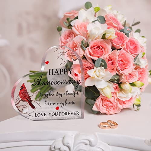Happy Anniversary Cardinal Gift for Women Anniversary Wedding Gifts Acrylic Valentines Day Gifts for Her Him Couple Wife H...