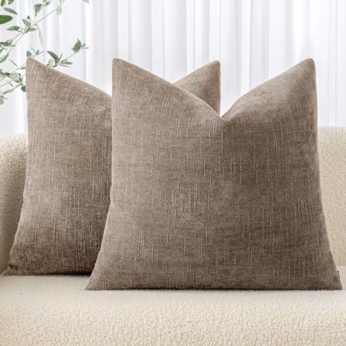MIULEE Pack of 2 Decorative Throw Pillow Covers Soft Chenille Throw Pillows Solid Neutral Farmhouse Textured Cushion Cover...