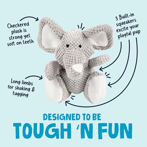 goDog Checkers Elephant Tough Plush Toy with Chew Guard Technology, Durable Checkered Fabric & Squeaker for Active Play, G...