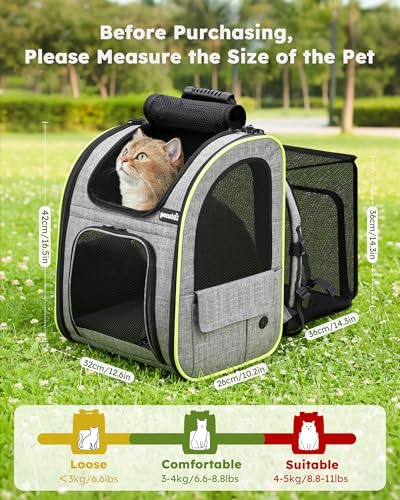 Pecute Cat Backpack Carrier Expandable , Foldable Pet Backpack for Cats & Small Dogs Up to 11lbs, with 4-Side Breathable M...