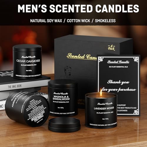 HOMAMAMOON Scented Candles for Men 4 Pack x8oz, Luxury Soy Wax Aromatherapy Candles, Strong Masculine Scents, Long Lasting...