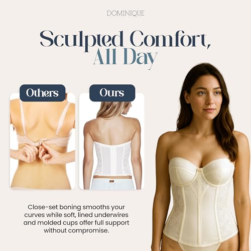 Dominique Women’s Lace Longline Corset Bustier Bra #8949 – Strapless Bra Seamless Full Figure Support - Lingerie for women
