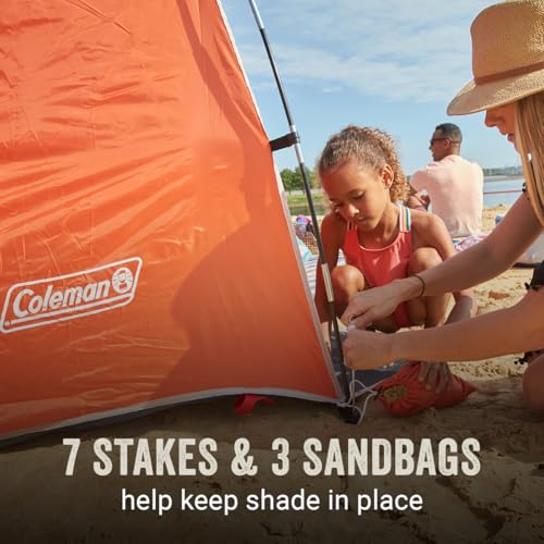 Coleman Skyshade Large Portable Sun Shelter, Easy Setup with Pre-Attached Poles, Canopy Provides Cover from Sand & Sun, Gr...