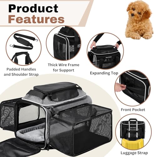 Cozy Cruiser Airline Approved Top-Expanding Pet Carrier on Wheels- Extra Spacious Soft Lined Carrier! 18x11x11 (Grey, Expa...