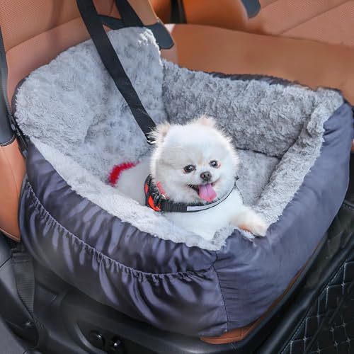 Oiilores Dog Car Seat for Small Dogs, Washable Pet Booster Car Seats with Clip-On Safty Leash, Comfy Deluxe Plush Carseat ...