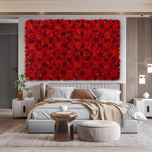QinmiGarden Flower Wall Backdrop 9pcs 16.5x16.5 Inch Flower Wall Decor Artificial Floral Wall Panel Ideal for Wedding Cele...