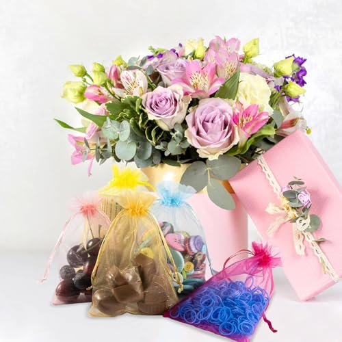 Sukh 120PCS Organza Bags 4''x6'' - Muticolor Small Sachet Jewelry Gift Favor Bags Drawstring Mesh Bags Gifts Valentines We...