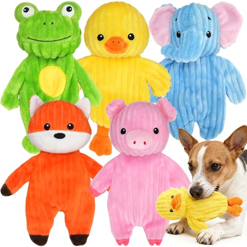 Prime Pets 5 Pack Plush Squeaky Dog Toys, No Stuffing Bodies, Crinkle Pet Toys for Small Medium Large Dogs, Puppy Chew Toy...
